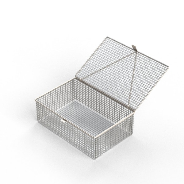 Anysizebasket Light Duty Basket: 12Lx8Wx4H, 304 SS, Hinged Lid with Thumb Clasp, No Handles, Mesh: 2 x .063 FLB-120080040-L02S - main